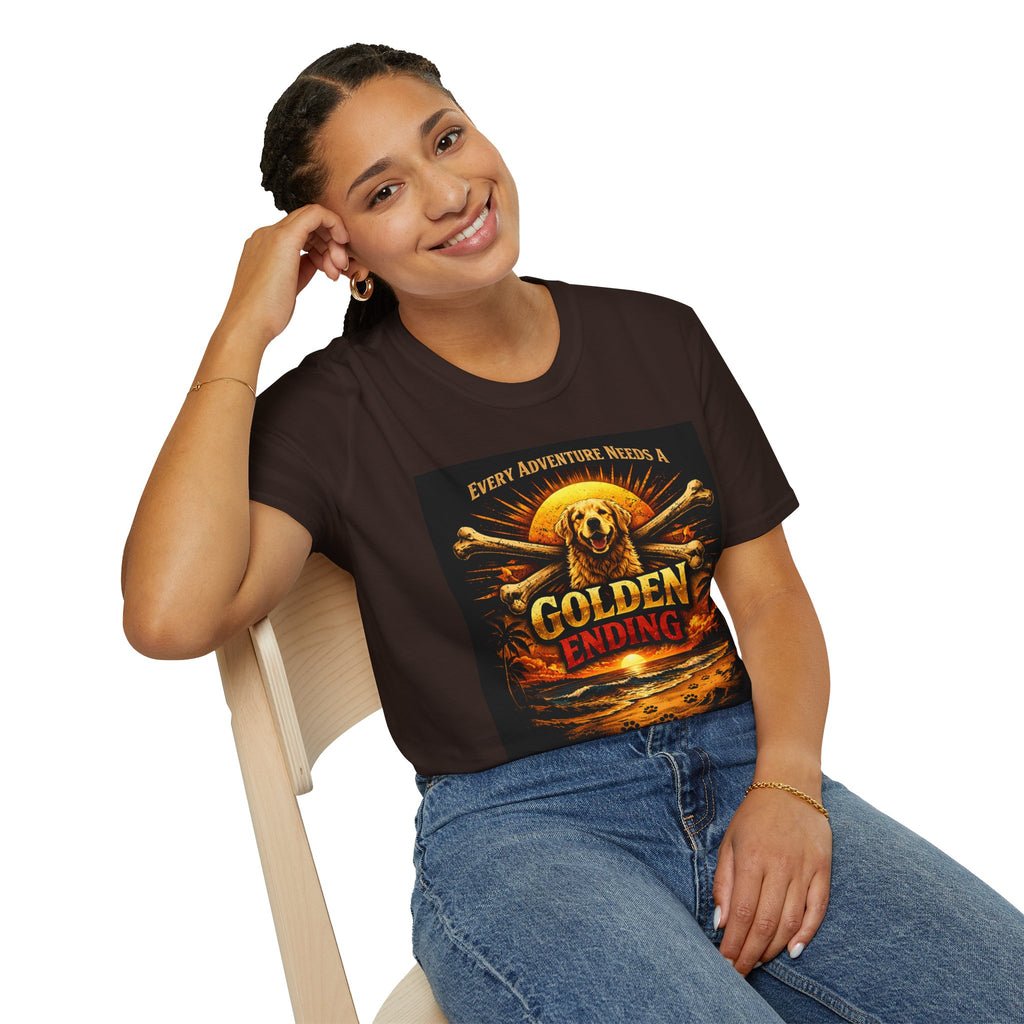 Golden Retriever T-Shirt — "Every Adventure Needs a Golden Ending" Dog Lover Tee