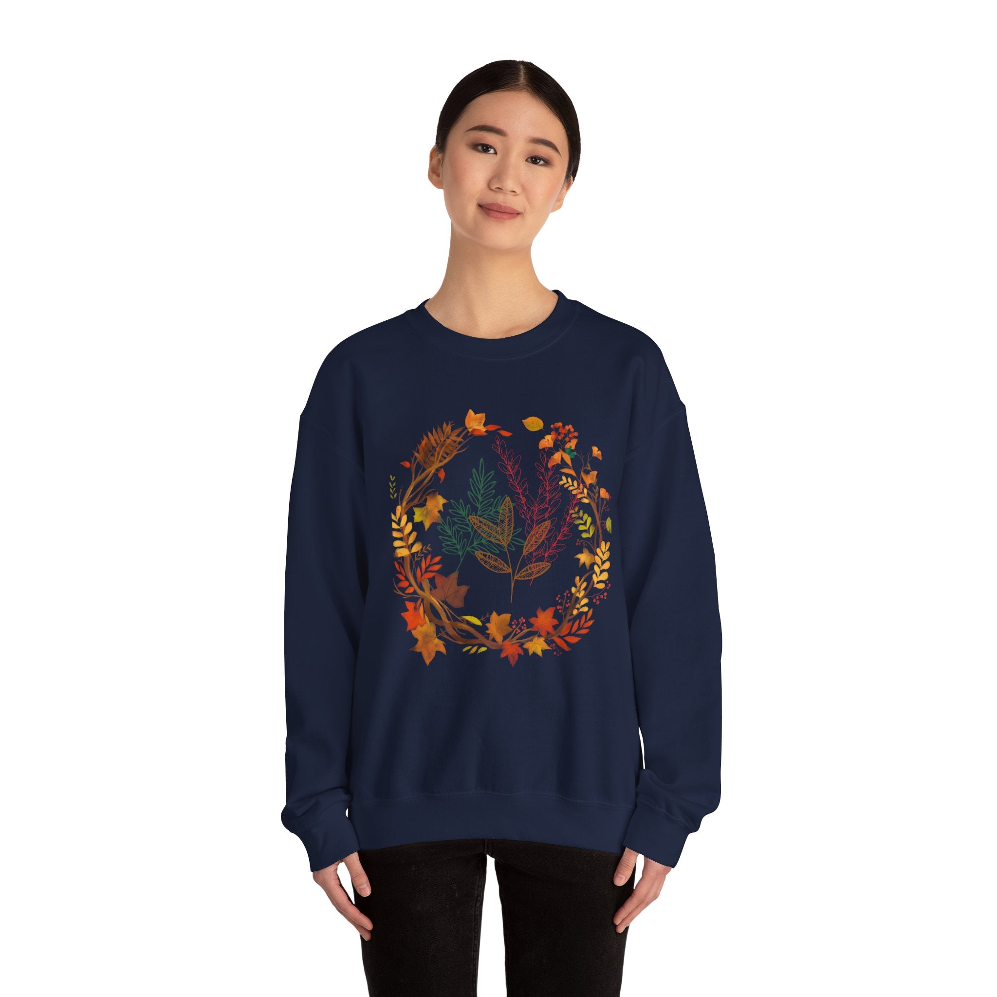 Autumn Floral Wreath Sweatshirt — Cozy Fall Leaves Crewneck
