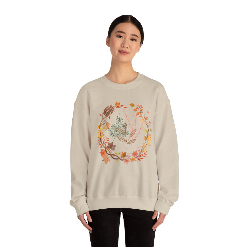 Autumn Floral Wreath Sweatshirt — Cozy Fall Leaves Crewneck