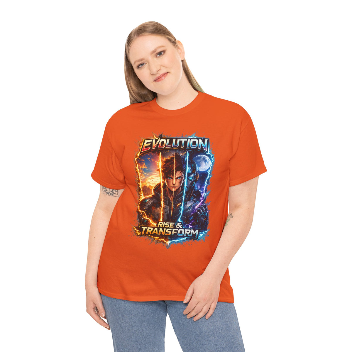 Evolution Rise & Transform Graphic Tee — Retro Sci‑Fi Gamer Tee