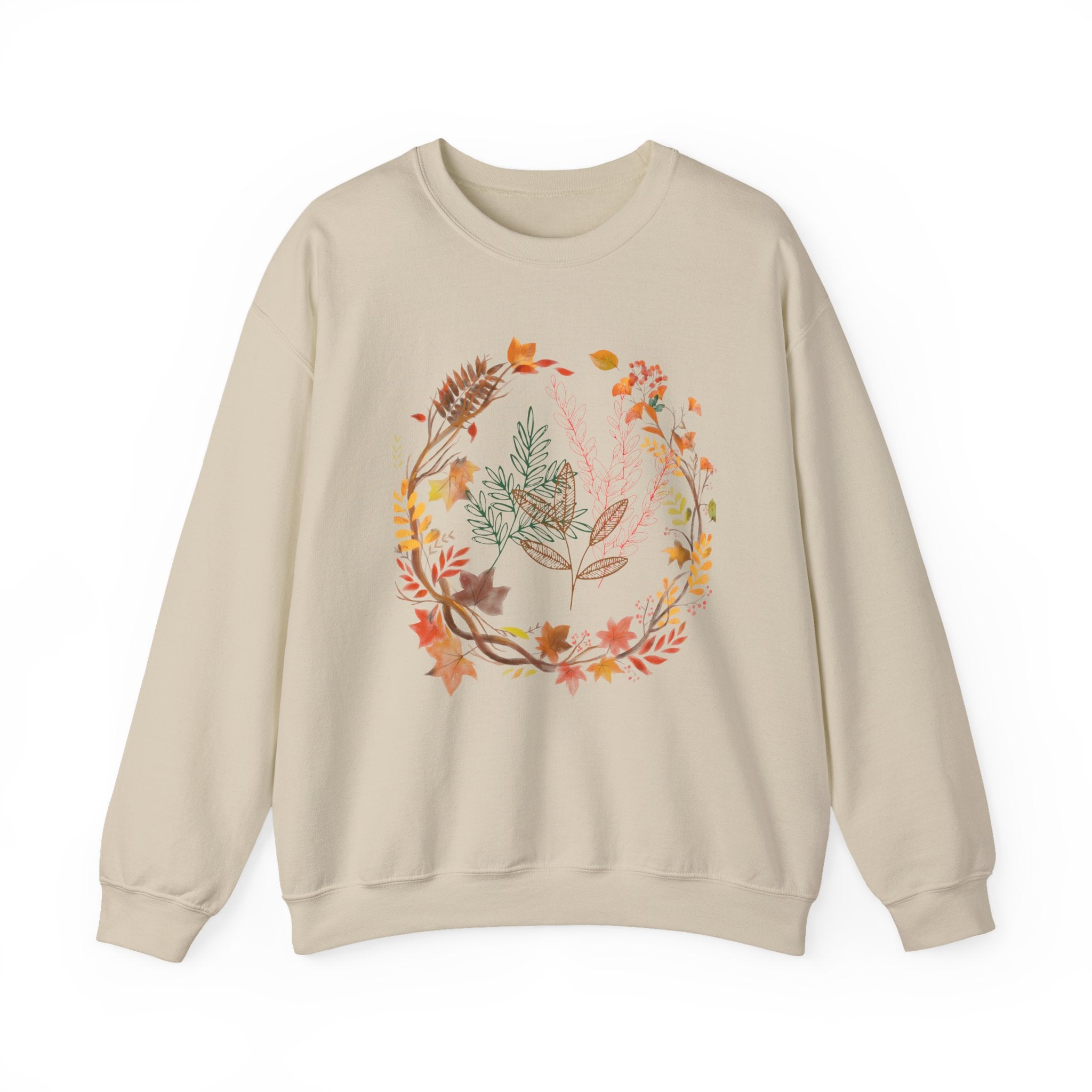 Autumn Floral Wreath Sweatshirt — Cozy Fall Leaves Crewneck