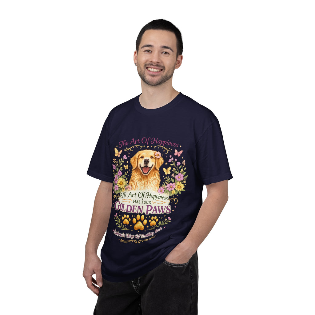 Golden Retriever T-Shirt — "The Art of Happiness Has Four Golden Paws" Floral Dog Tee-T-Shirt-[Everwave Co Apparel