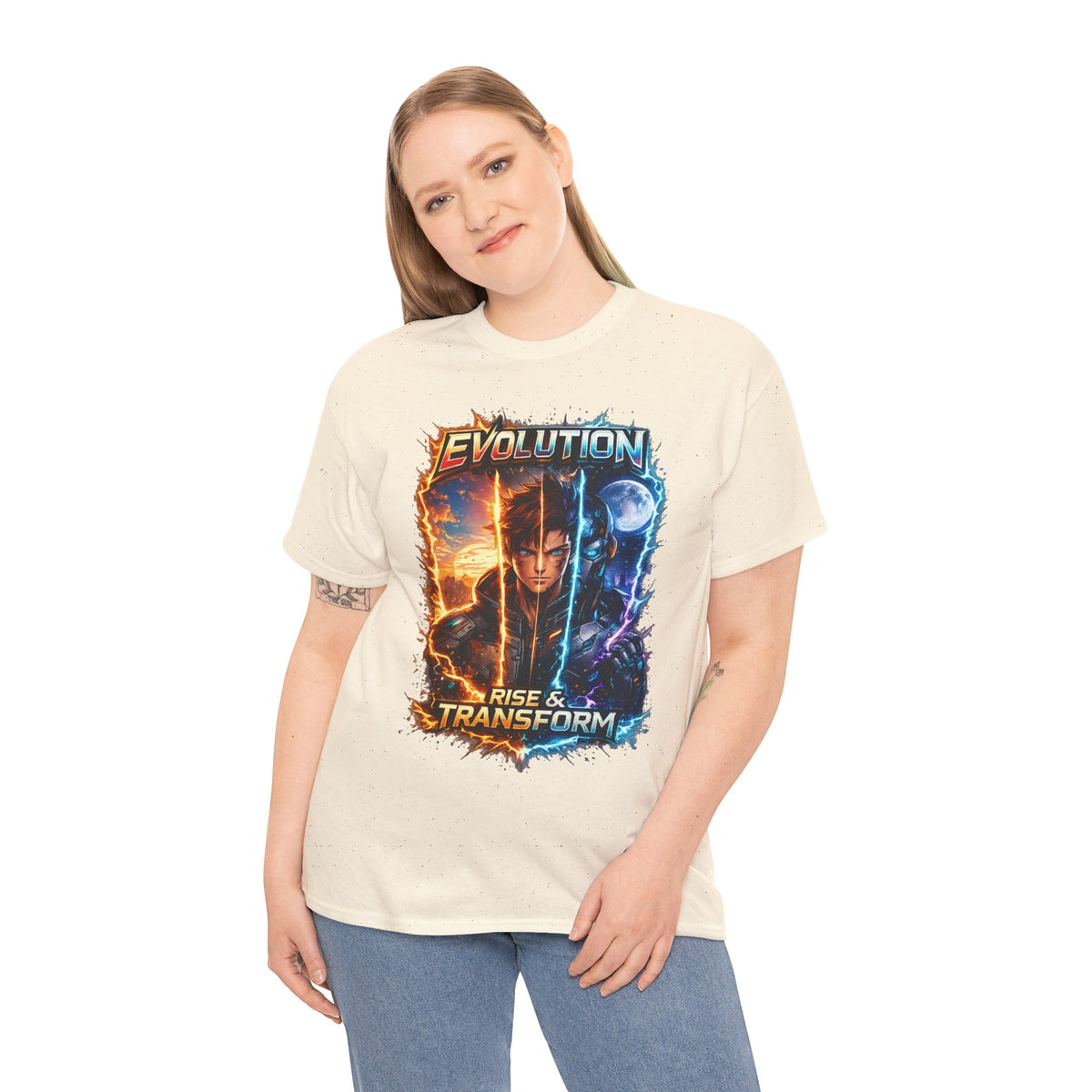 Evolution Rise & Transform Graphic Tee — Retro Sci‑Fi Gamer Tee