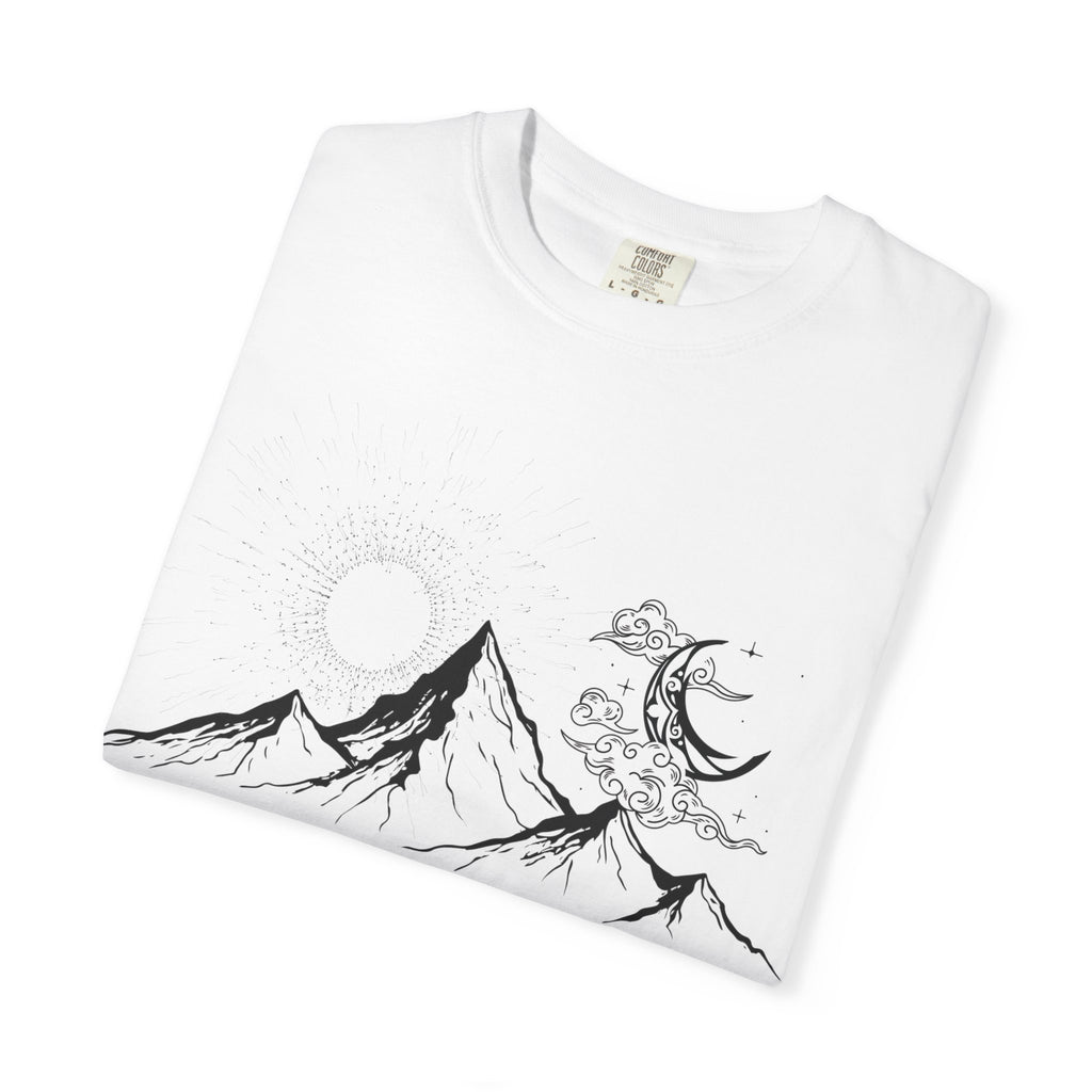 Mountain Climbers Graphic T-Shirt — Minimal Line Art Mountains & Climbers