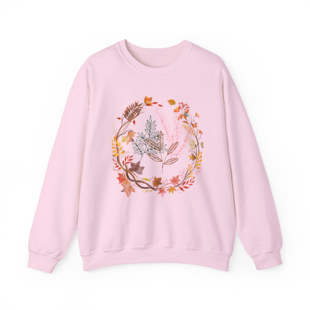 Autumn Floral Wreath Sweatshirt — Cozy Fall Leaves Crewneck
