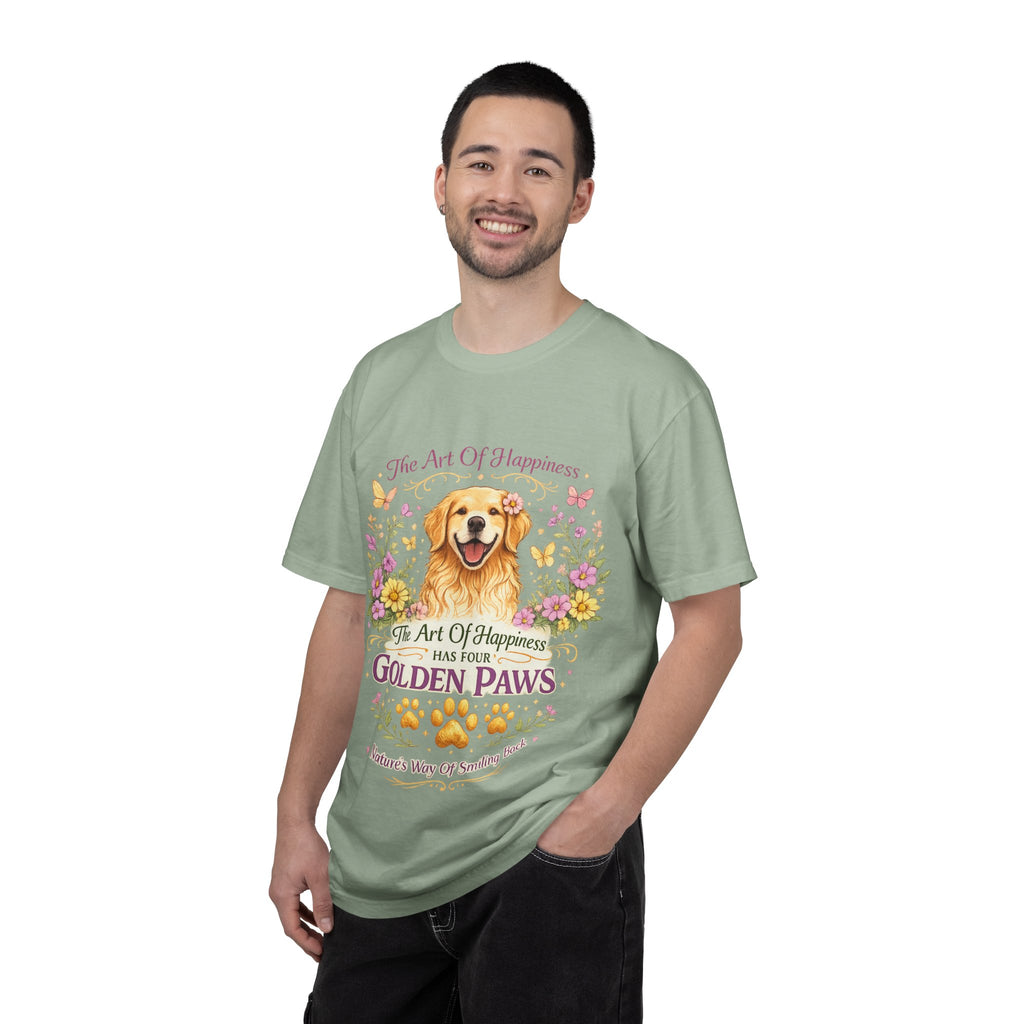 Golden Retriever T-Shirt — "The Art of Happiness Has Four Golden Paws" Floral Dog Tee-T-Shirt-[Everwave Co Apparel