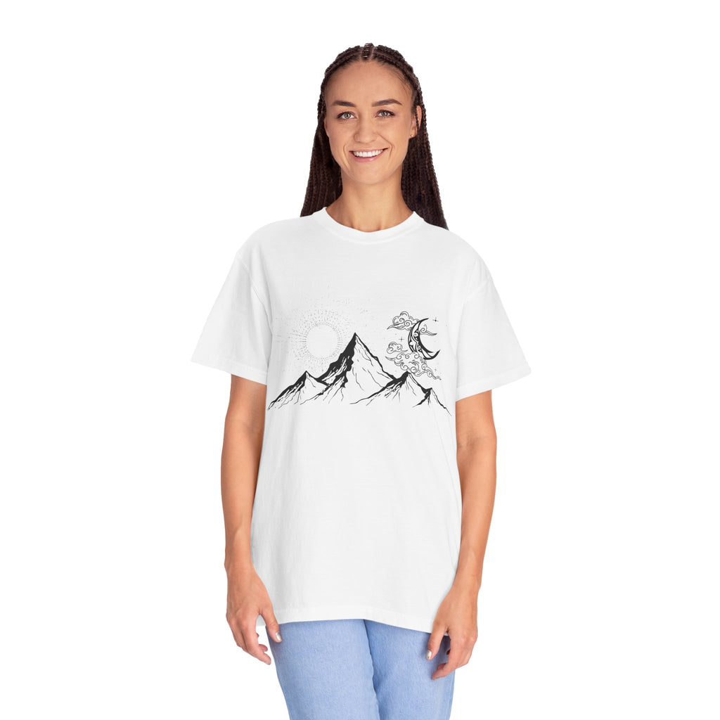 Mountain Climbers Graphic T-Shirt — Minimal Line Art Mountains & Climbers