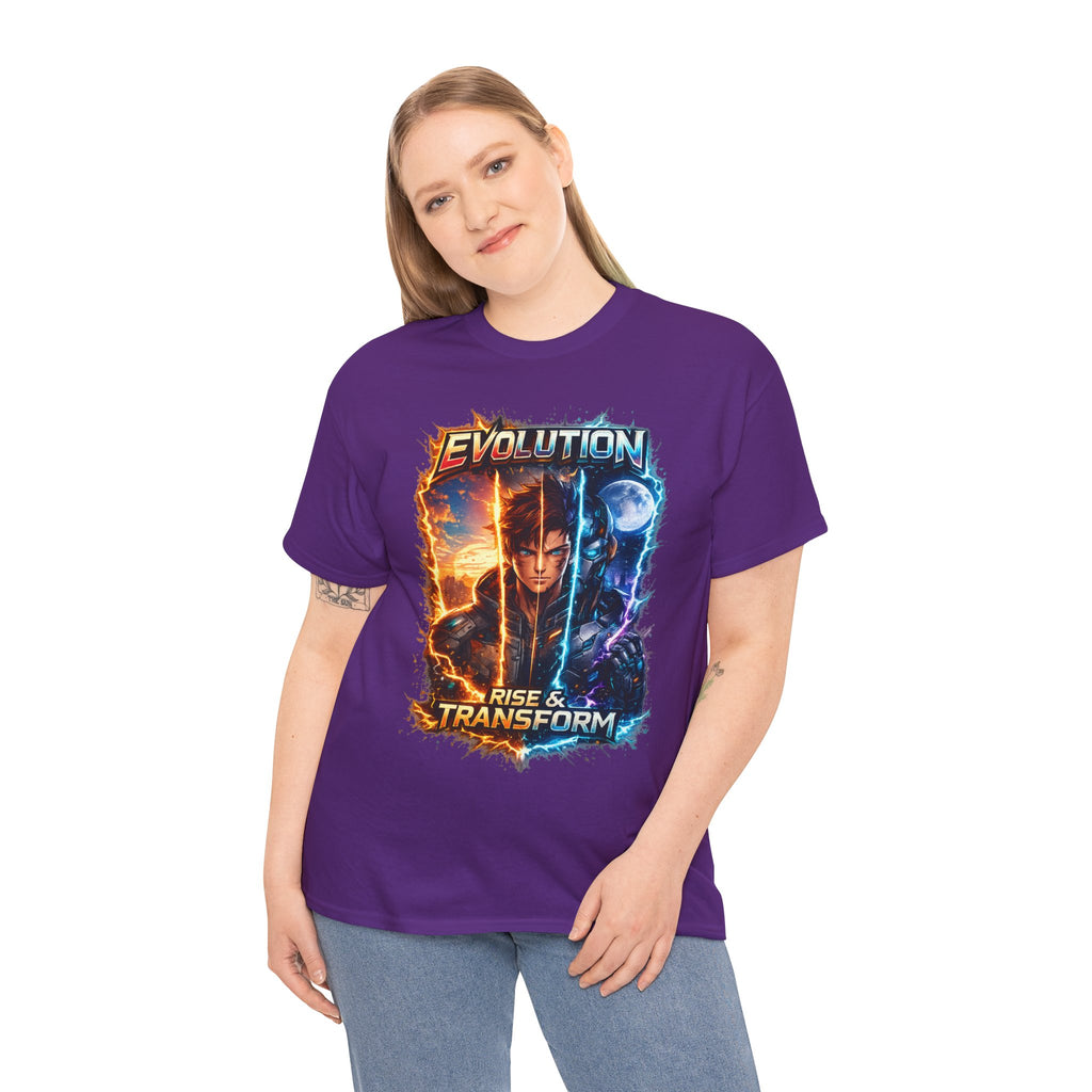 Evolution Rise & Transform Graphic Tee — Retro Sci‑Fi Gamer Tee