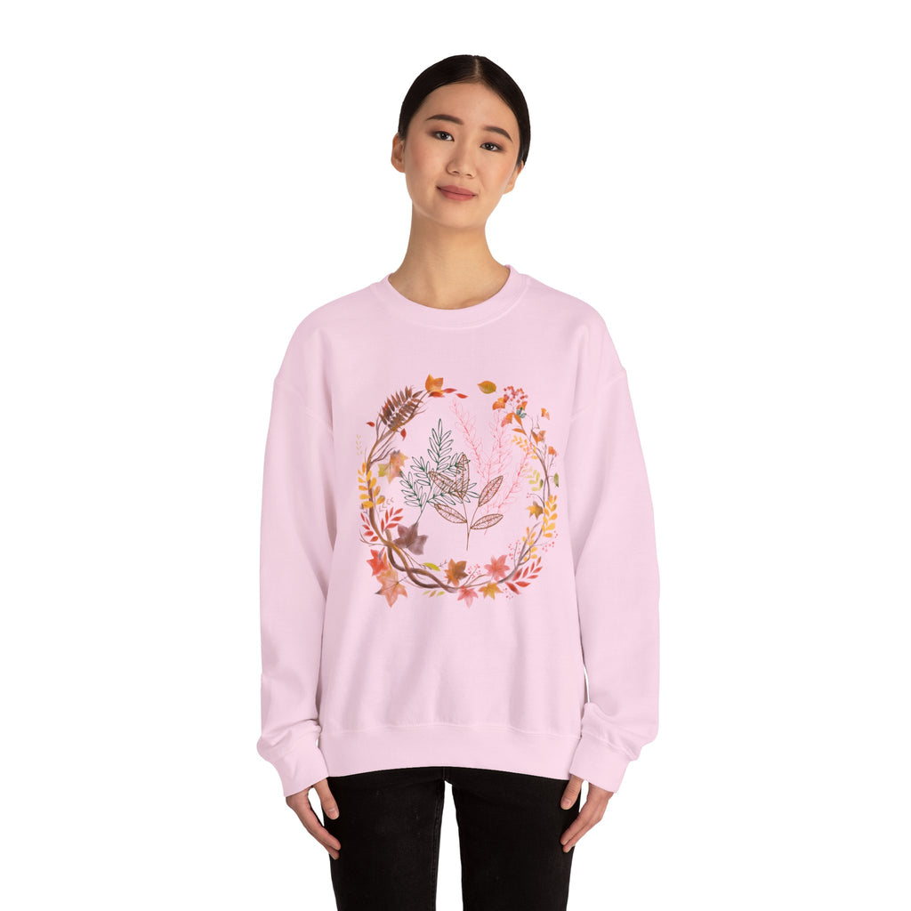 Autumn Floral Wreath Sweatshirt — Cozy Fall Leaves Crewneck