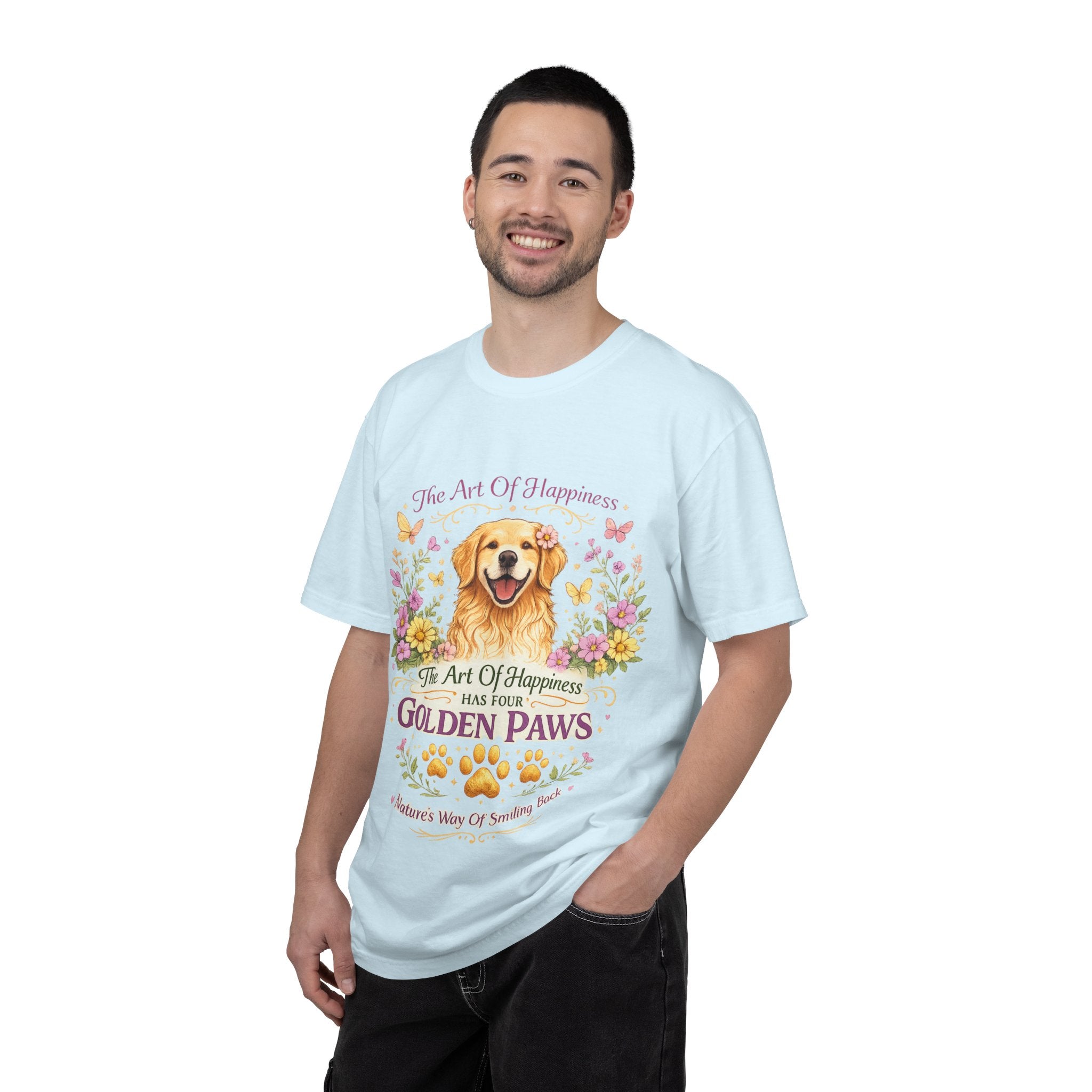 Golden Retriever T-Shirt — "The Art of Happiness Has Four Golden Paws" Floral Dog Tee-T-Shirt-[Everwave Co Apparel