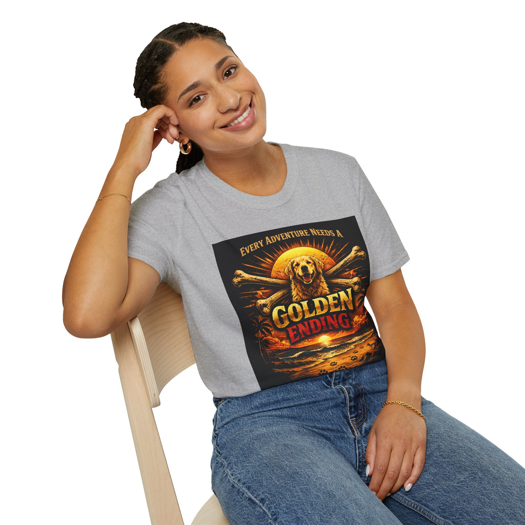 Golden Retriever T-Shirt — "Every Adventure Needs a Golden Ending" Dog Lover Tee