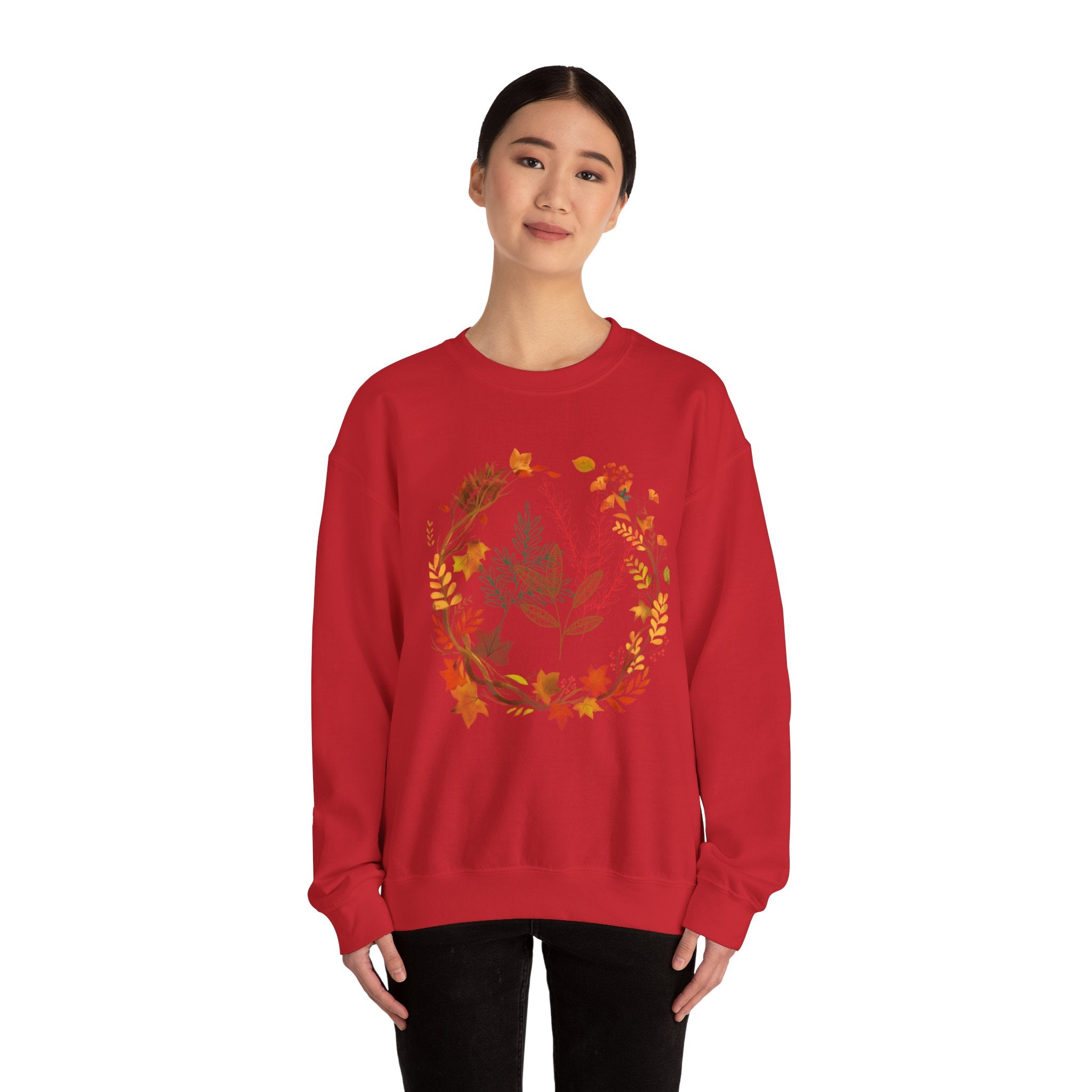 Autumn Floral Wreath Sweatshirt — Cozy Fall Leaves Crewneck