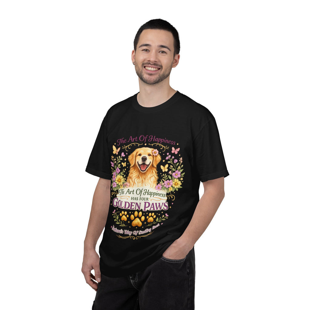 Golden Retriever T-Shirt — "The Art of Happiness Has Four Golden Paws" Floral Dog Tee-T-Shirt-[Everwave Co Apparel