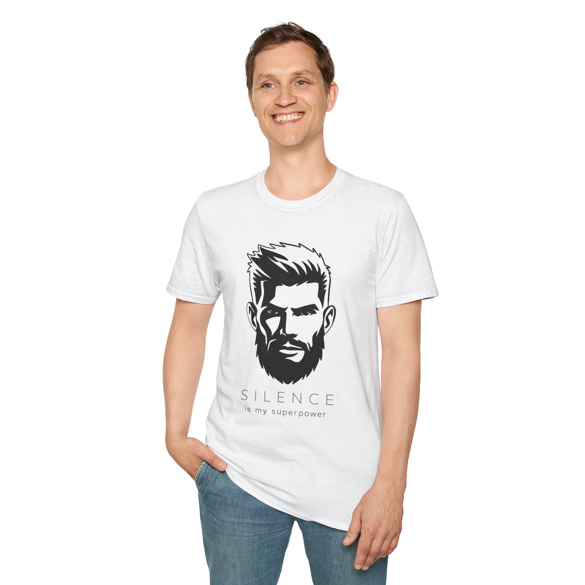 Silence Is My Superpower T-Shirt — Minimal Beard Portrait Tee