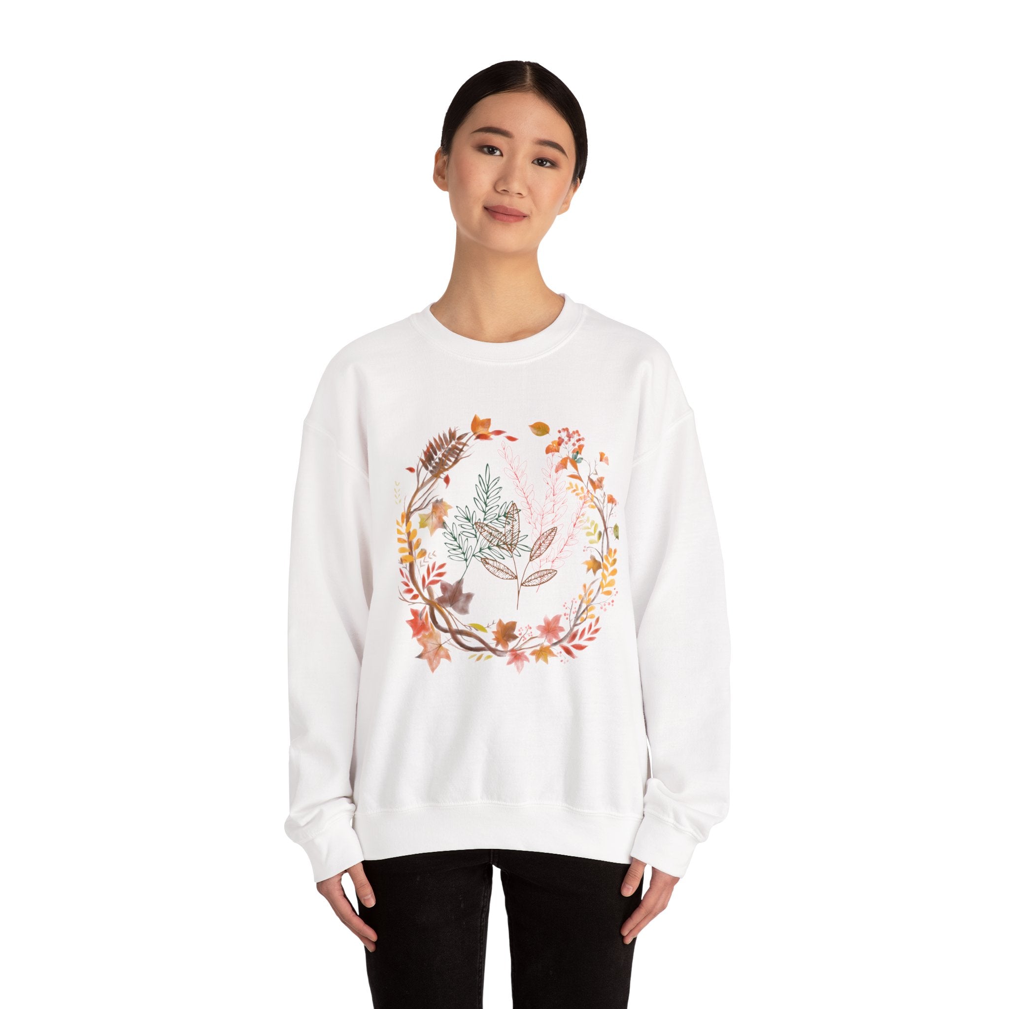 Autumn Floral Wreath Sweatshirt — Cozy Fall Leaves Crewneck