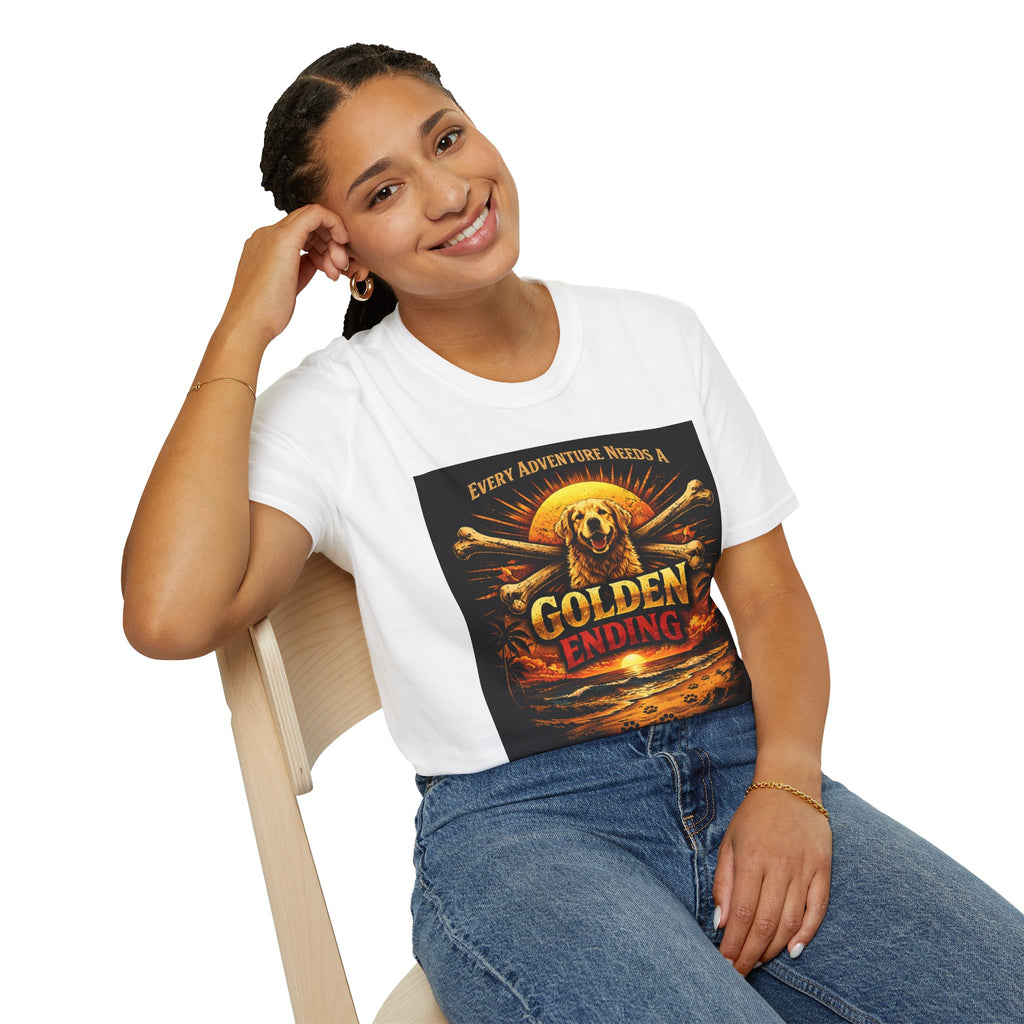 Golden Retriever T-Shirt — "Every Adventure Needs a Golden Ending" Dog Lover Tee
