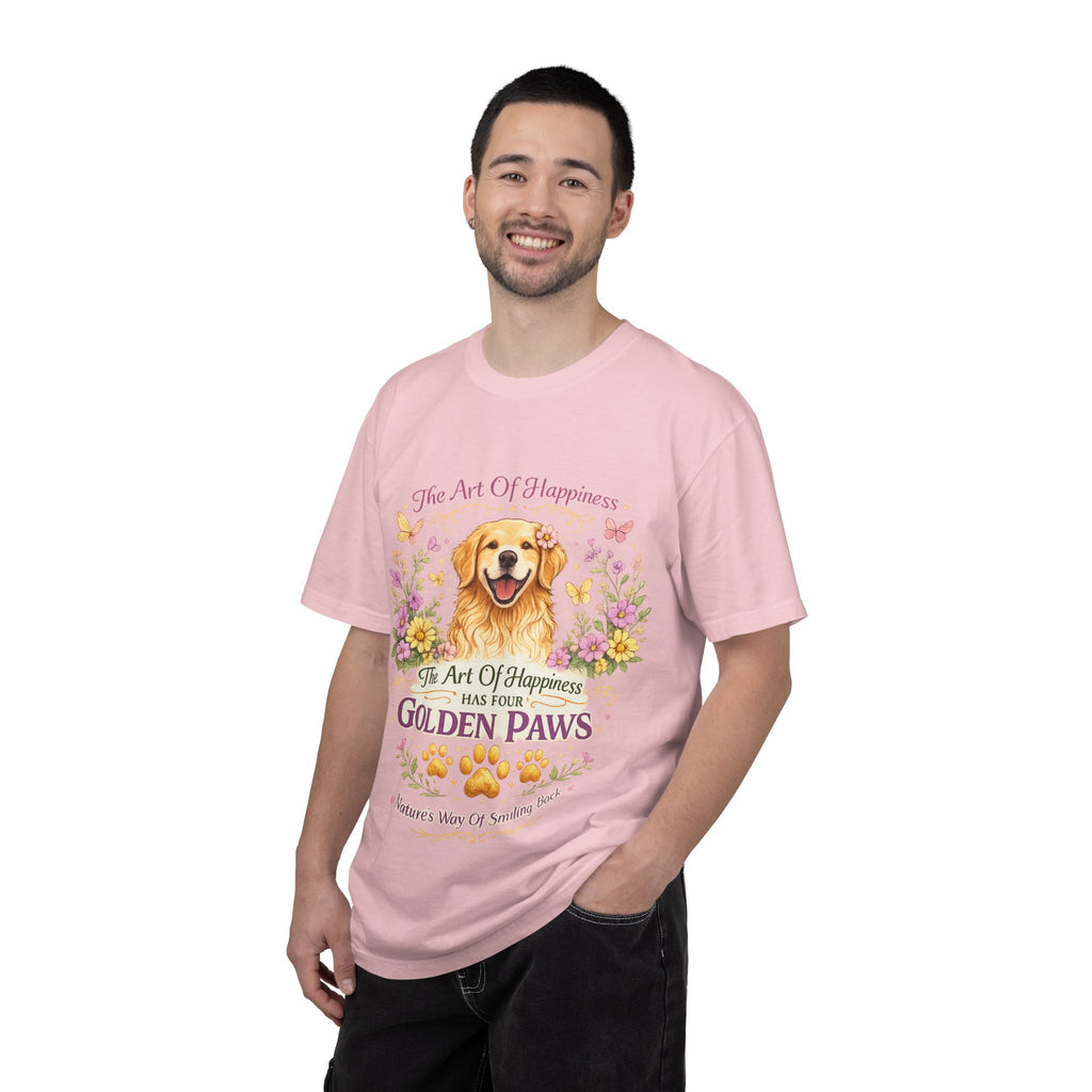 Golden Retriever T-Shirt — "The Art of Happiness Has Four Golden Paws" Floral Dog Tee-T-Shirt-[Everwave Co Apparel