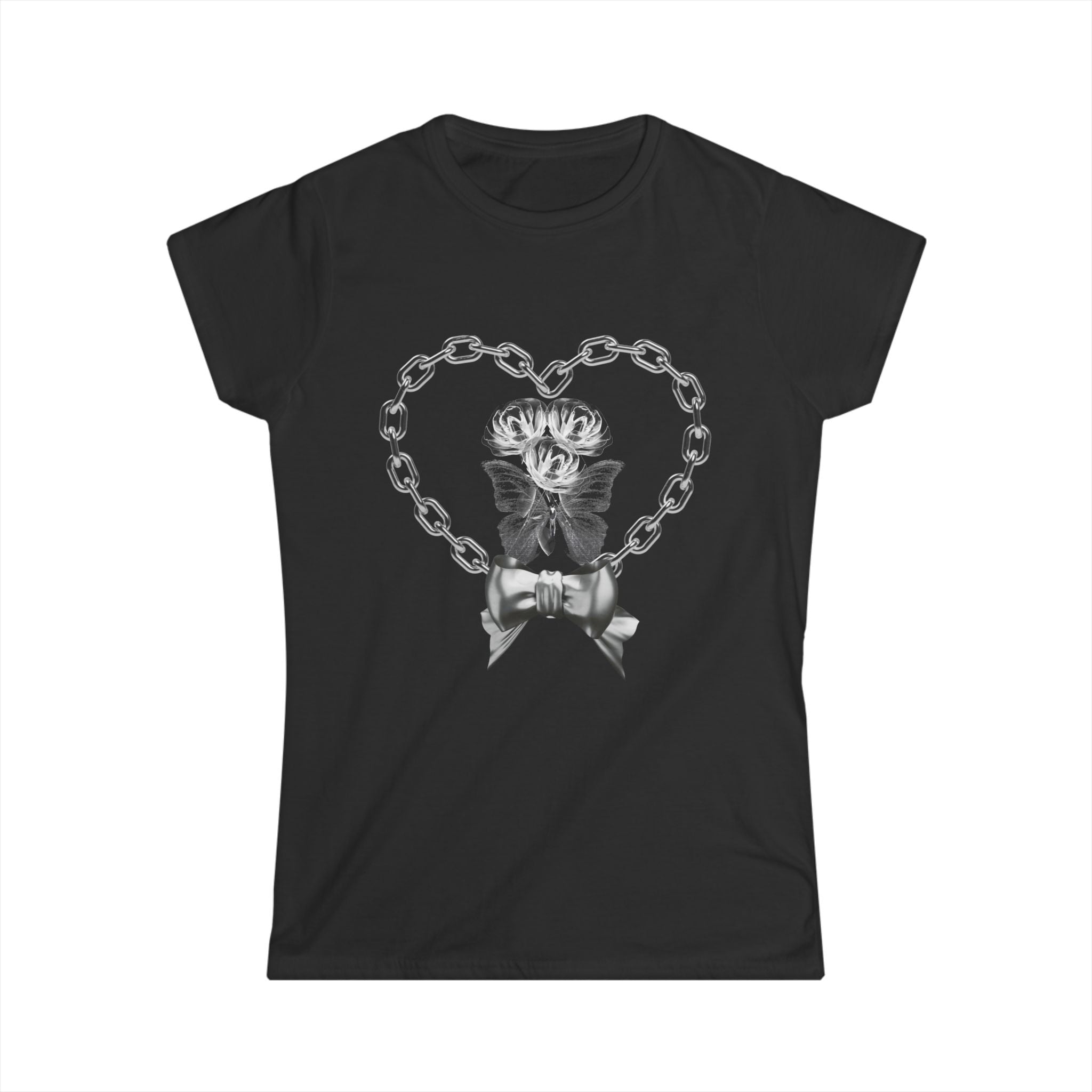 Heart Chain Bouquet Tee — Floral Heart Graphic Women's T‑Shirt
