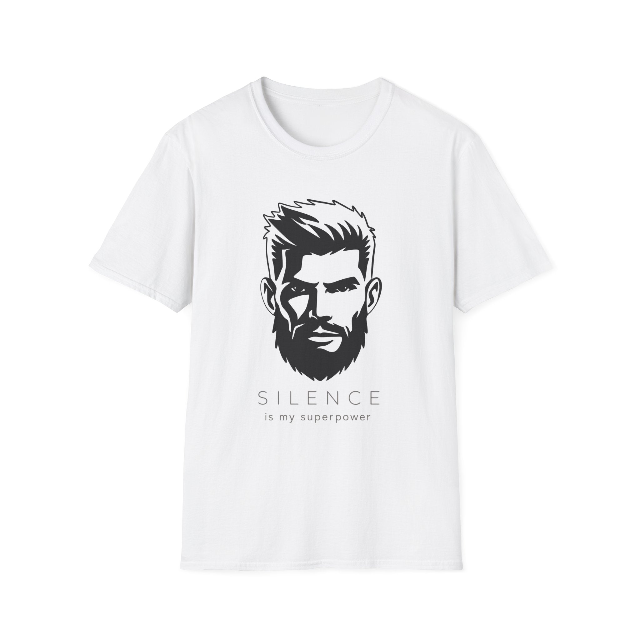 Silence Is My Superpower T-Shirt — Minimal Beard Portrait Tee