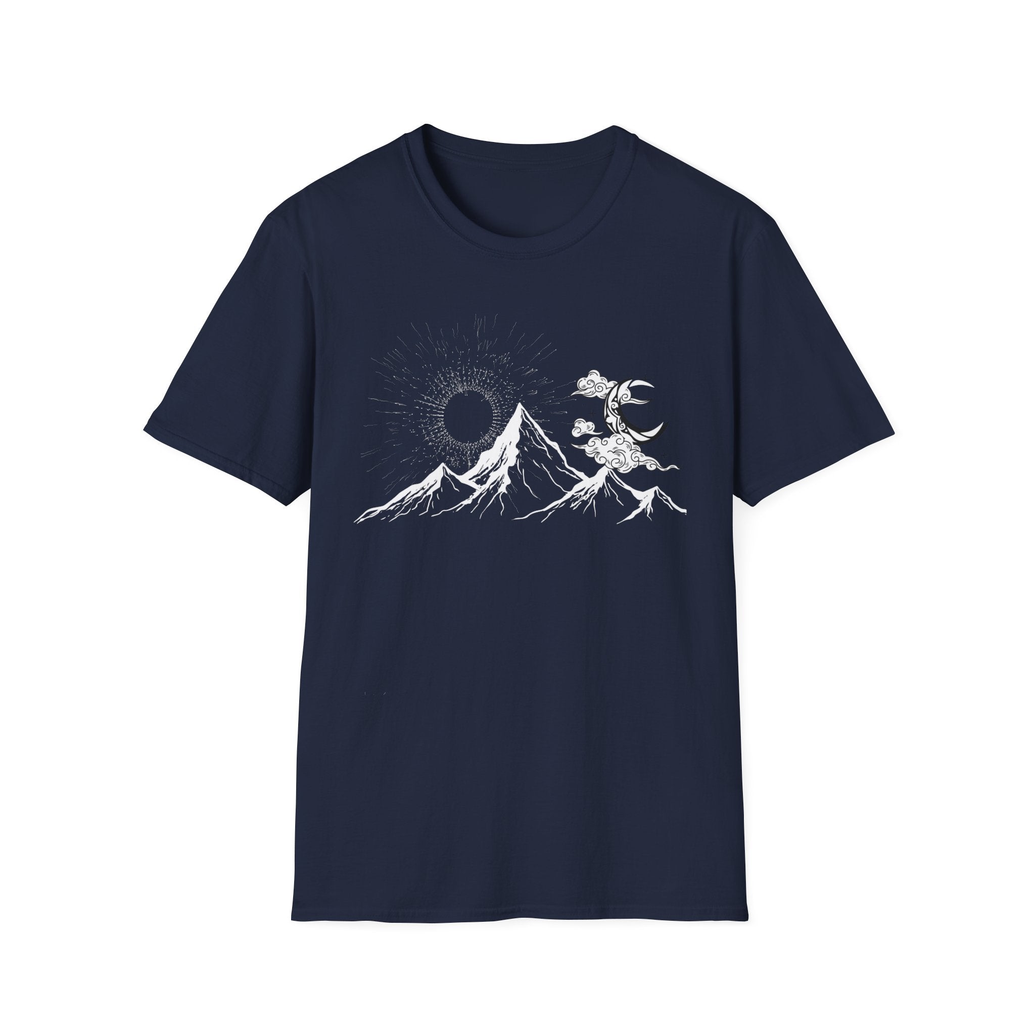 Mountain Nightscape T-Shirt — Solar Eclipse & Moonlit Peaks Graphic Tee