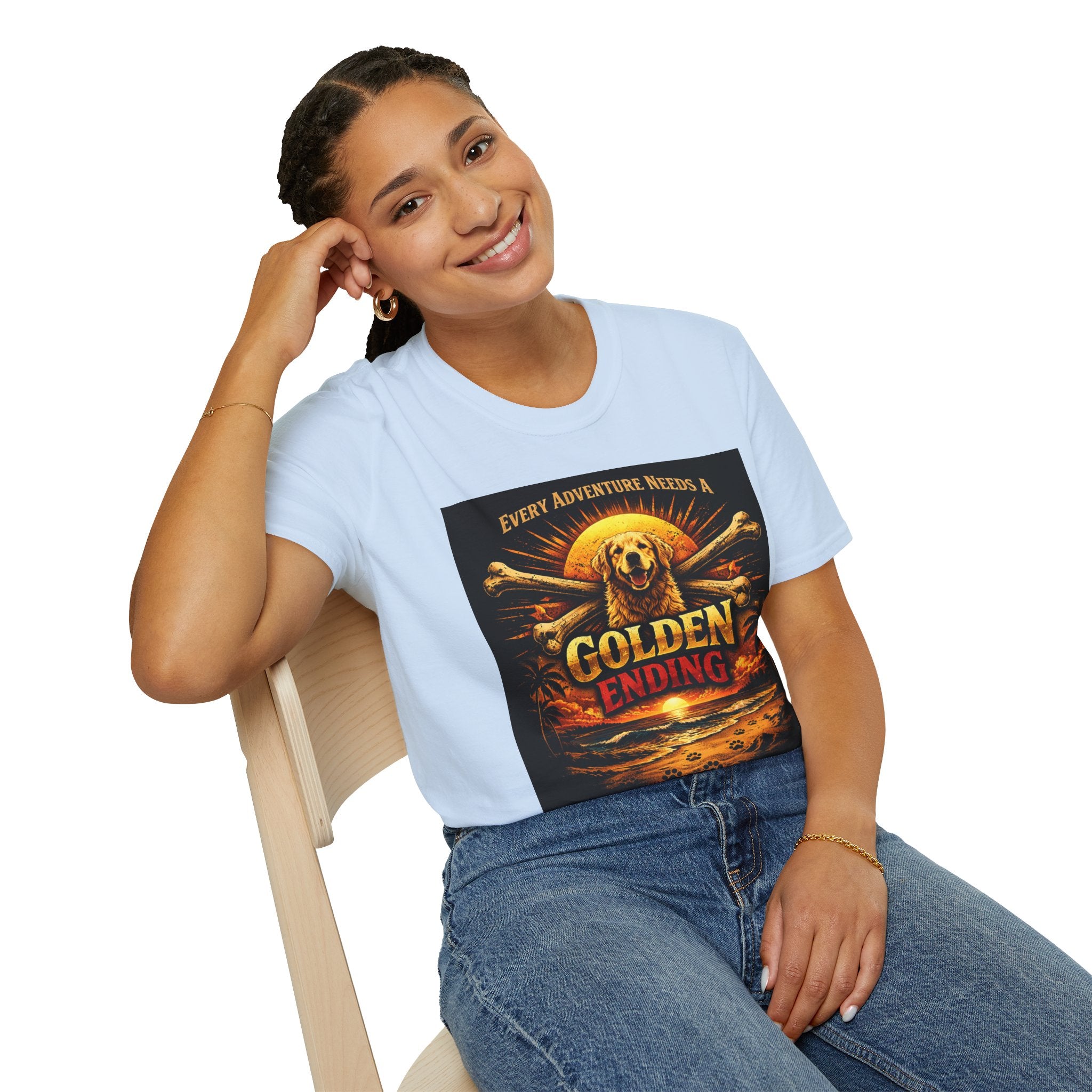 Golden Retriever T-Shirt — "Every Adventure Needs a Golden Ending" Dog Lover Tee