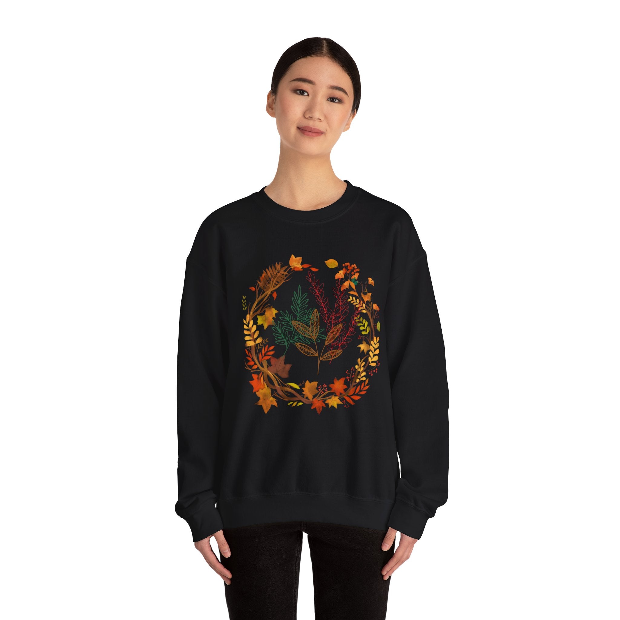 Autumn Floral Wreath Sweatshirt — Cozy Fall Leaves Crewneck