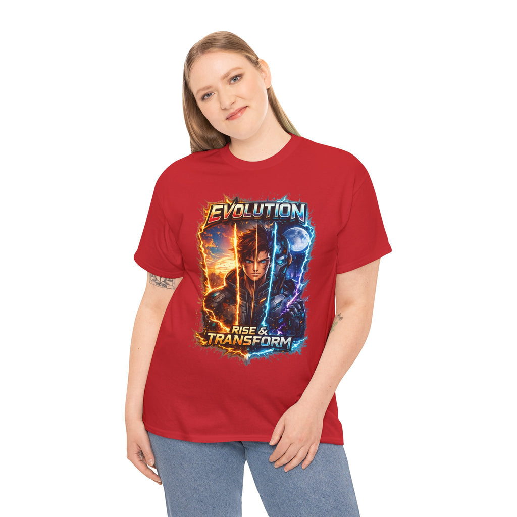 Evolution Rise & Transform Graphic Tee — Retro Sci‑Fi Gamer Tee