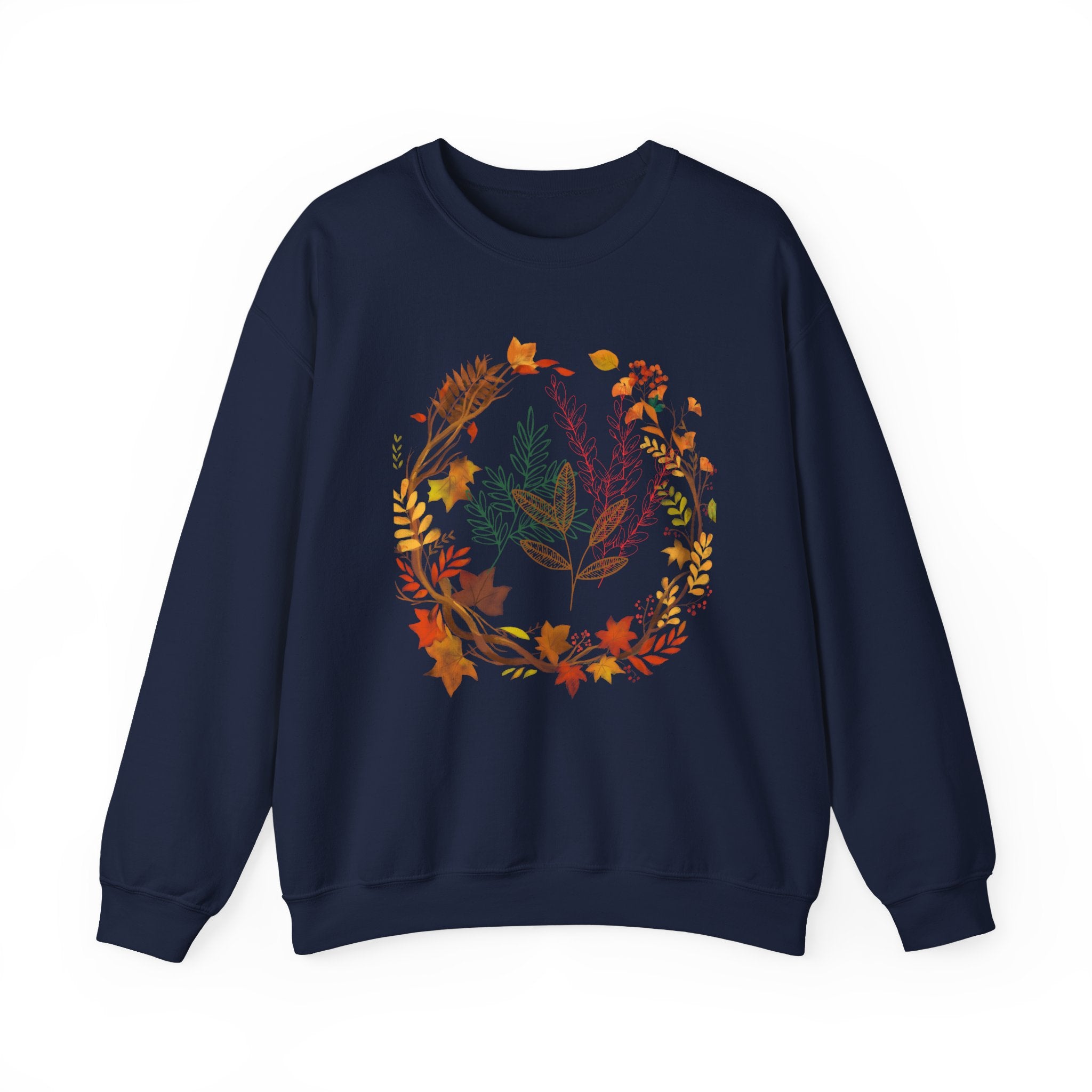 Autumn Floral Wreath Sweatshirt — Cozy Fall Leaves Crewneck