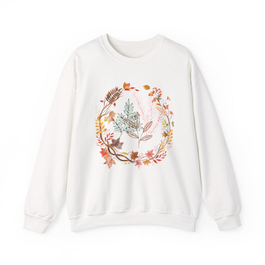 Autumn Floral Wreath Sweatshirt — Cozy Fall Leaves Crewneck
