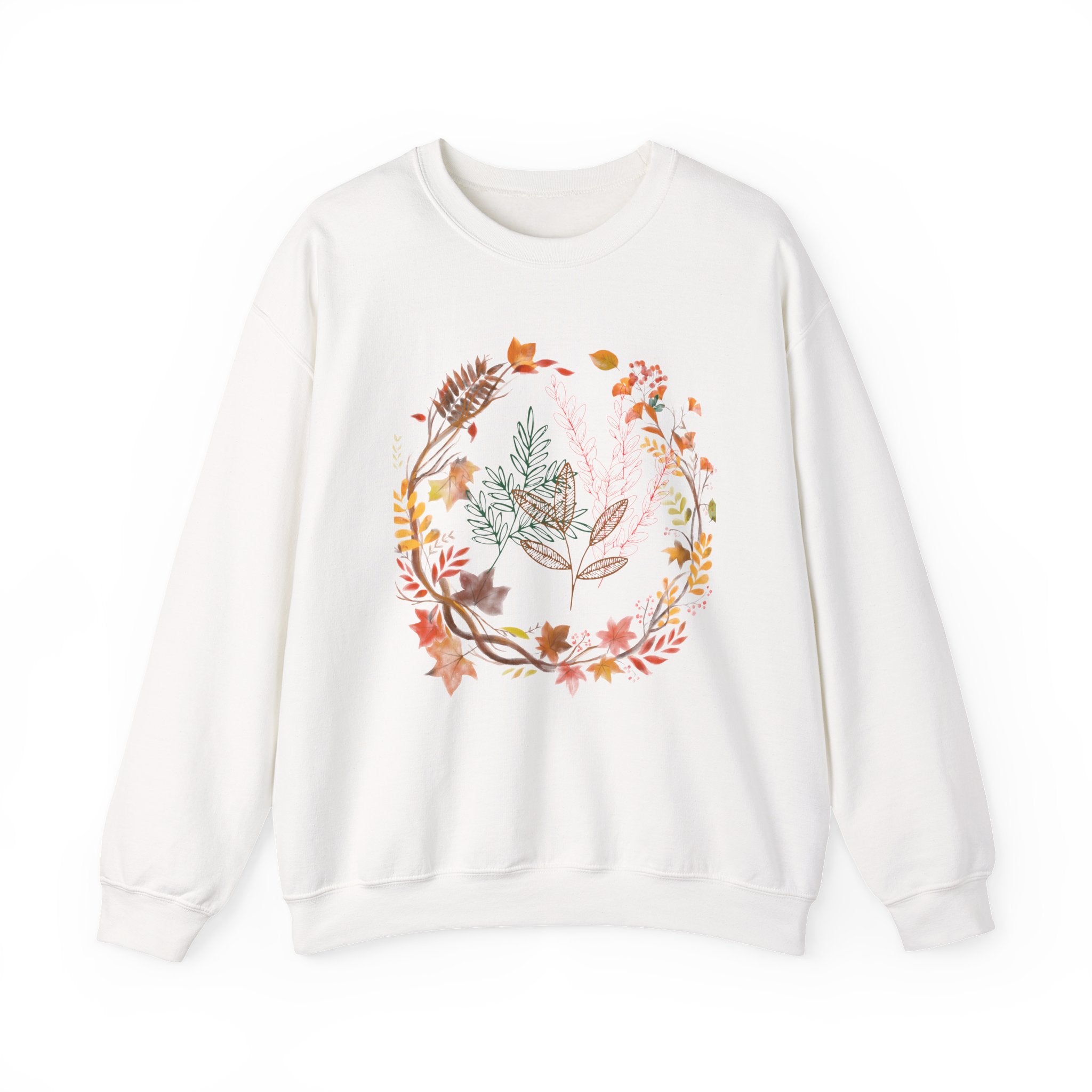 Autumn Floral Wreath Sweatshirt — Cozy Fall Leaves Crewneck