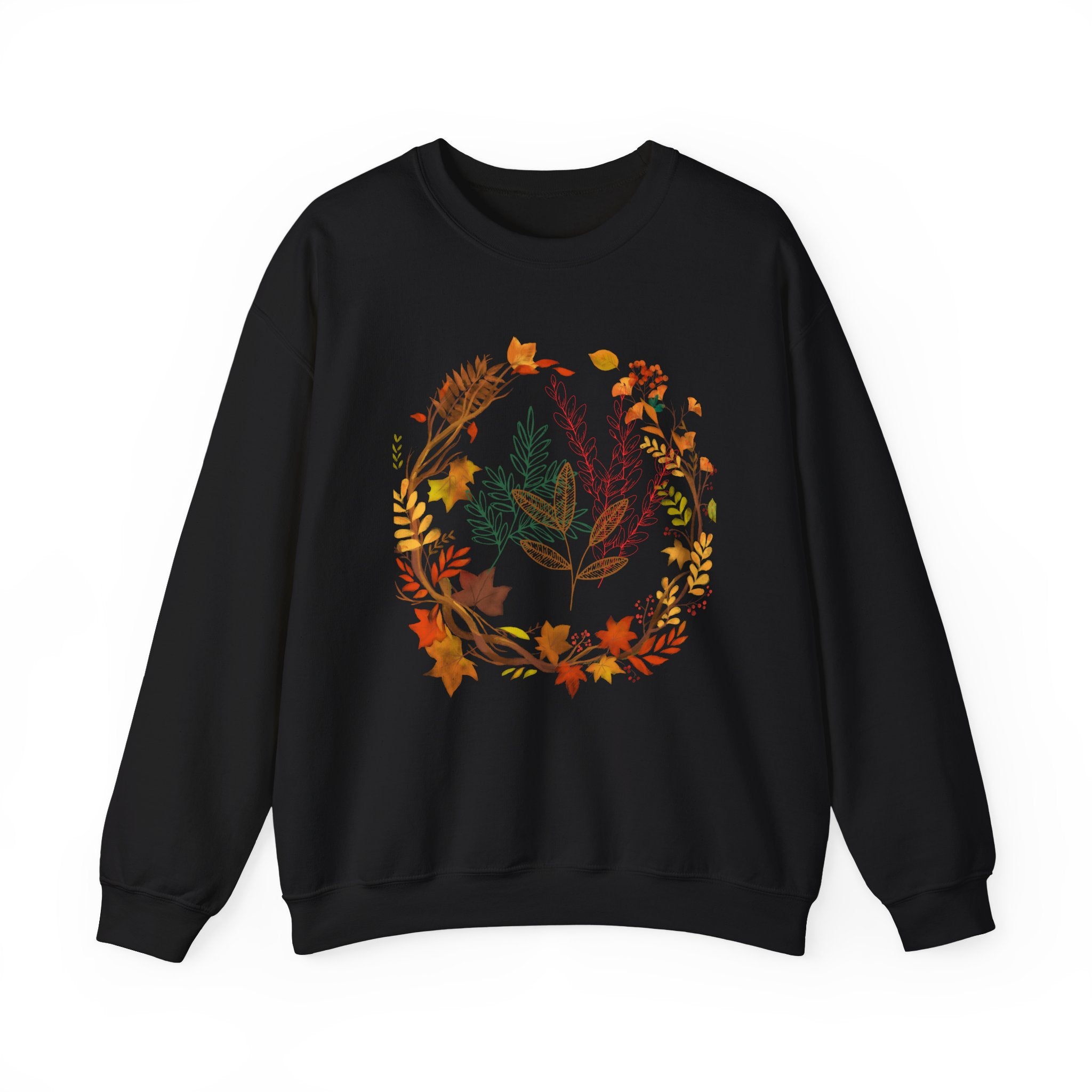 Autumn Floral Wreath Sweatshirt — Cozy Fall Leaves Crewneck