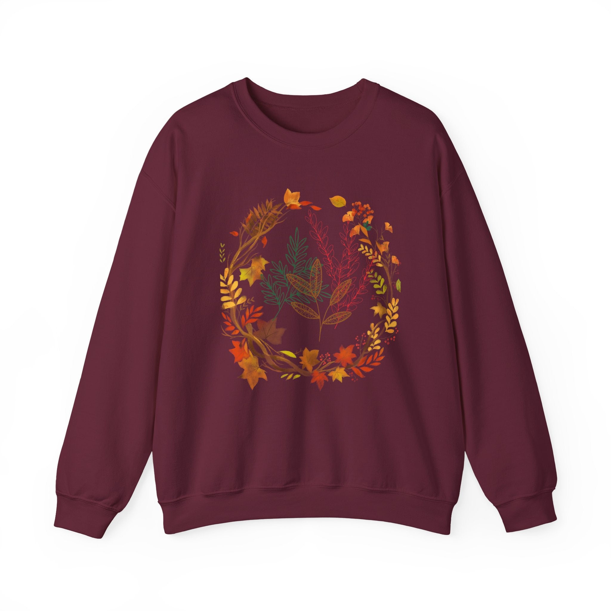 Autumn Floral Wreath Sweatshirt — Cozy Fall Leaves Crewneck